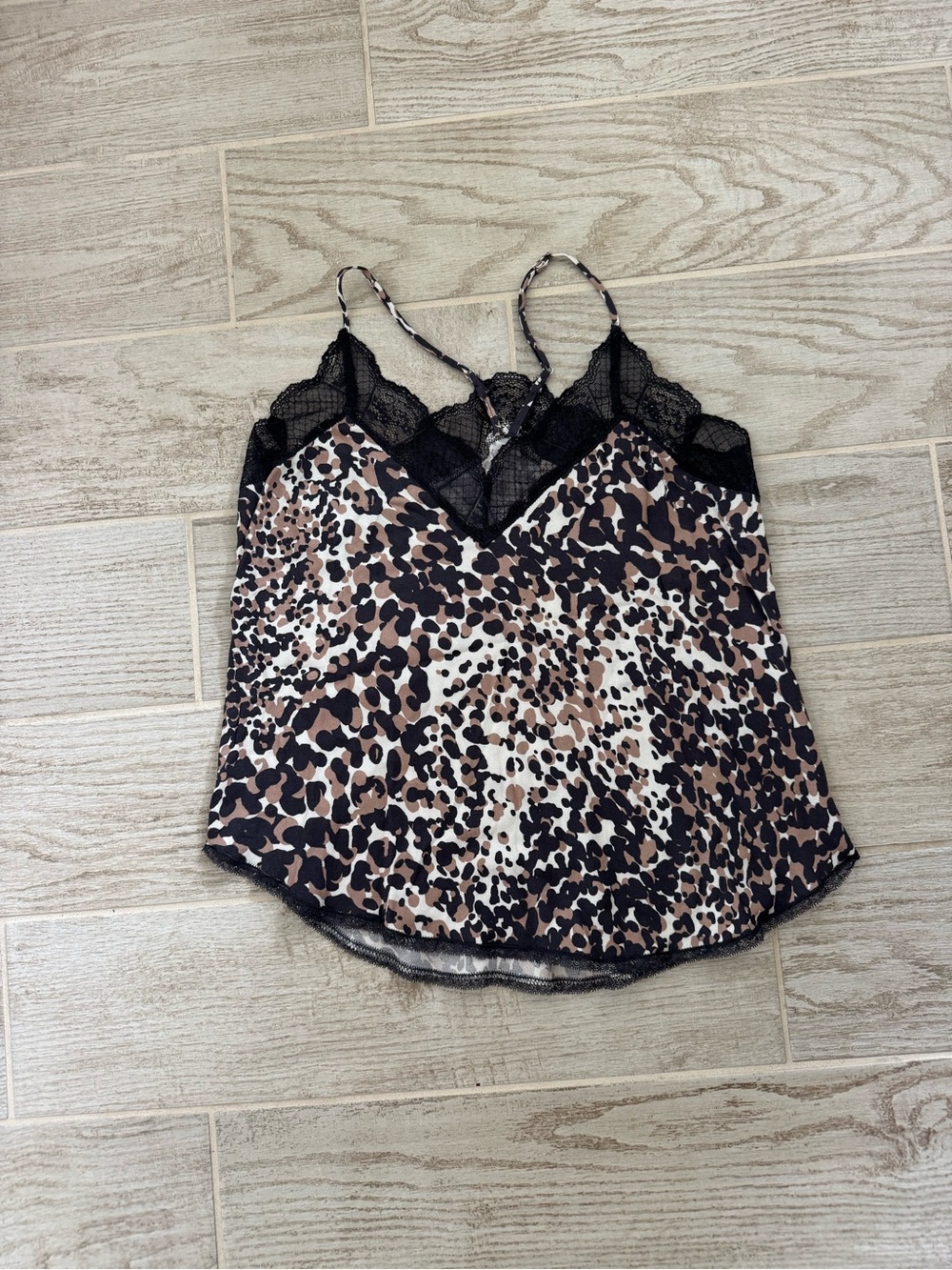 lovestitch Leopard Print Lace-Trim Cami in Black & Brown